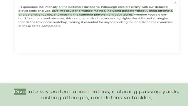 Video thumbnail for player stats analysis. Dive into key performance metrics, including passing yards, rushing attempts, and defensive tackles, showcasing the standout players from both teams. Whether you're a die-hard fan or a casual observer, this comprehe
