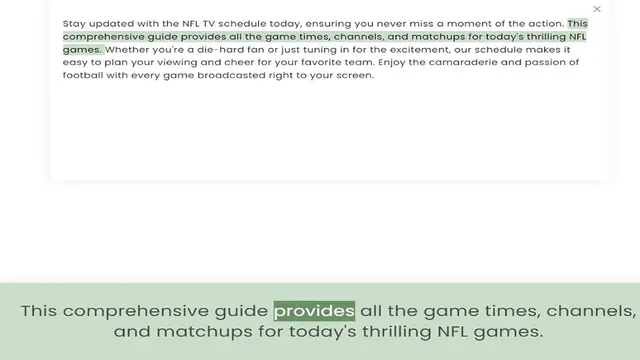 Video thumbnail for comprehensive guide provides all the game times, channels, and matchups for today's thrilling NFL games. Whether you're a die-hard fan or just tuning in for the excitement, our schedule makes it easy to plan your viewing and cheer for you