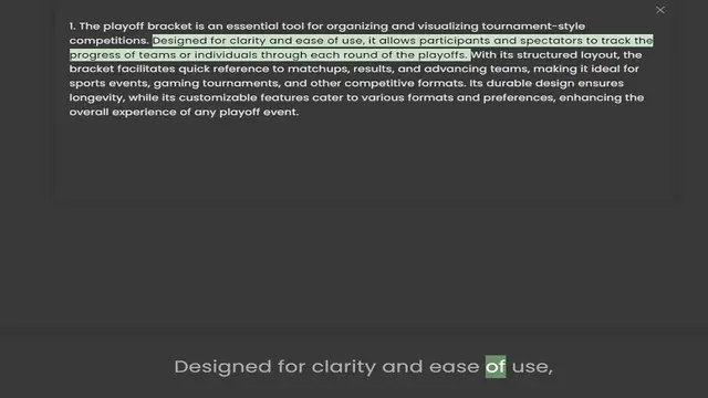 Video thumbnail for competitions. Designed for clarity and ease of use, it allows participants and spectators to track the progress of teams or individuals through each round of the playoffs. With its structured layout, the bracket facilitates quick referenc