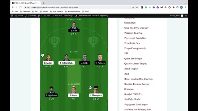 Video thumbnail for YOR vs WOR Dream11 Prediction YOR vs WOR Dream11 Team YOR vs WOR Dream11 Team Today Match Playing 11