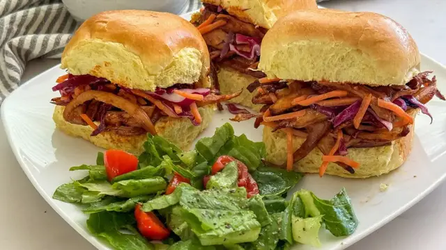 Video thumbnail for Vegan Barbecue Pulled Mushroom Sliders Recipe