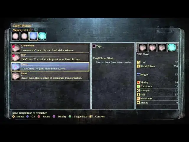 Video thumbnail for Bloodborne - Hunter's Dream: Memory Altar (Apply Caryll Runes) Communion, Heir, Moon Runes Details