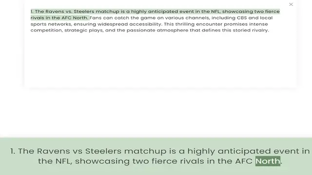 Video thumbnail for rivals in the AFC North. Fans can catch the game on various channels, including CBS and local sports networks, ensuring widespread accessibility. This thrilling encounter promises intense competition, strategic plays, and the passionate a