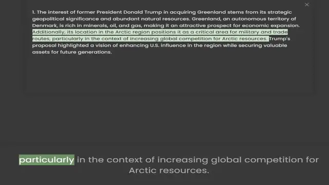Video thumbnail for geopolitical significance and abundant natural resources. Greenland, an autonomous territory of Denmark, is rich in minerals, oil, and gas, making it an attractive prospect for economic expansion. Additionally, its location in the Arctic