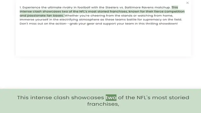 Video thumbnail for intense clash showcases two of the NFL's most storied franchises, known for their fierce competition and passionate fan bases. Whether you're cheering from the stands or watching from home, immerse yourself in the electrifying atmosphere