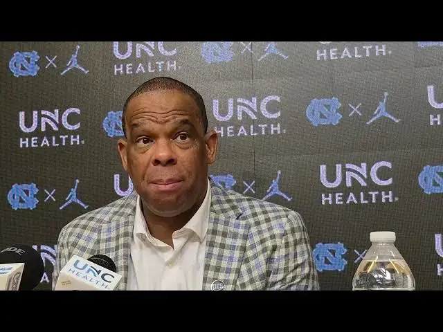 'Video thumbnail for #UNC coach Hubert Davis after the Tar Heels best Cal for their fourth win in a row'