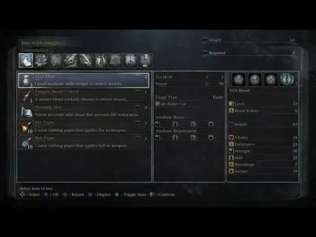 Video thumbnail for Bloodborne - Hunter's Dream: Use Insight Purchase Fire, Bolt Paper, Coldblood Flowerbed (For Ritual)