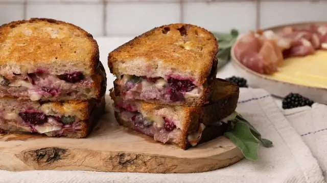 Video thumbnail for Blackberry Grilled Cheese With Prosciutto And Sage Recipe
