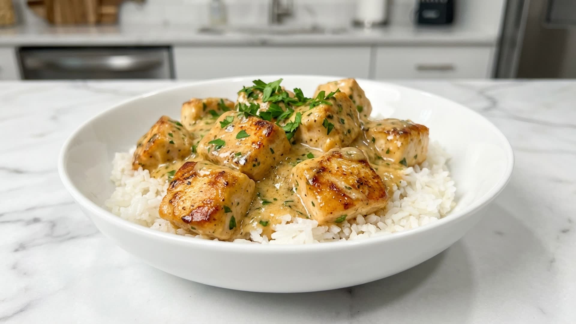 Video thumbnail for Creamy Smothered Chicken and Rice Delight