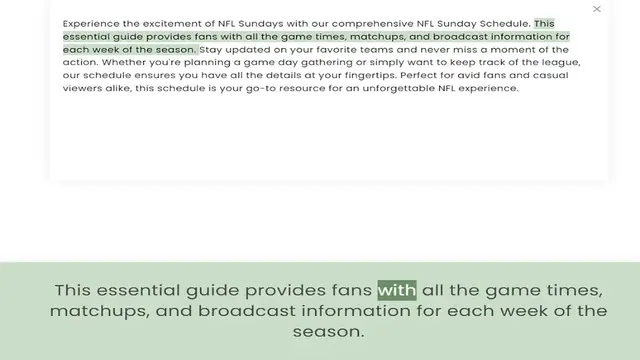 Video thumbnail for essential guide provides fans with all the game times, matchups, and broadcast information for each week of the season. Stay updated on your favorite teams and never miss a moment of the action. Whether you're planning a game day gatherin