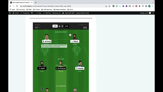 Video thumbnail for LKN vs BLR Dream11 Prediction LSG vs RCB Dream11 Team LKN vs BLR Dream11 Team Today Match Playing 11