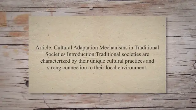 Video thumbnail for Cultural adaptation mechanisms in traditional societies