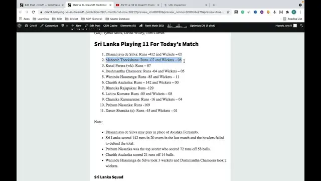 Video thumbnail for ENG vs SL Dream11 Prediction | ENG vs SL Dream11 Team | ENG vs SL Dream11 29th Match T20 World Cup