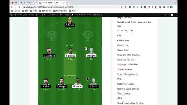 Video thumbnail for UCC vs BCC Dream11 Prediction UCC vs BCC Dream11 Team UCC vs BCC Dream11 Team Today Match Playing 11