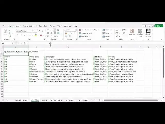 Video thumbnail for How to use the AI Function in Excel with Examples
