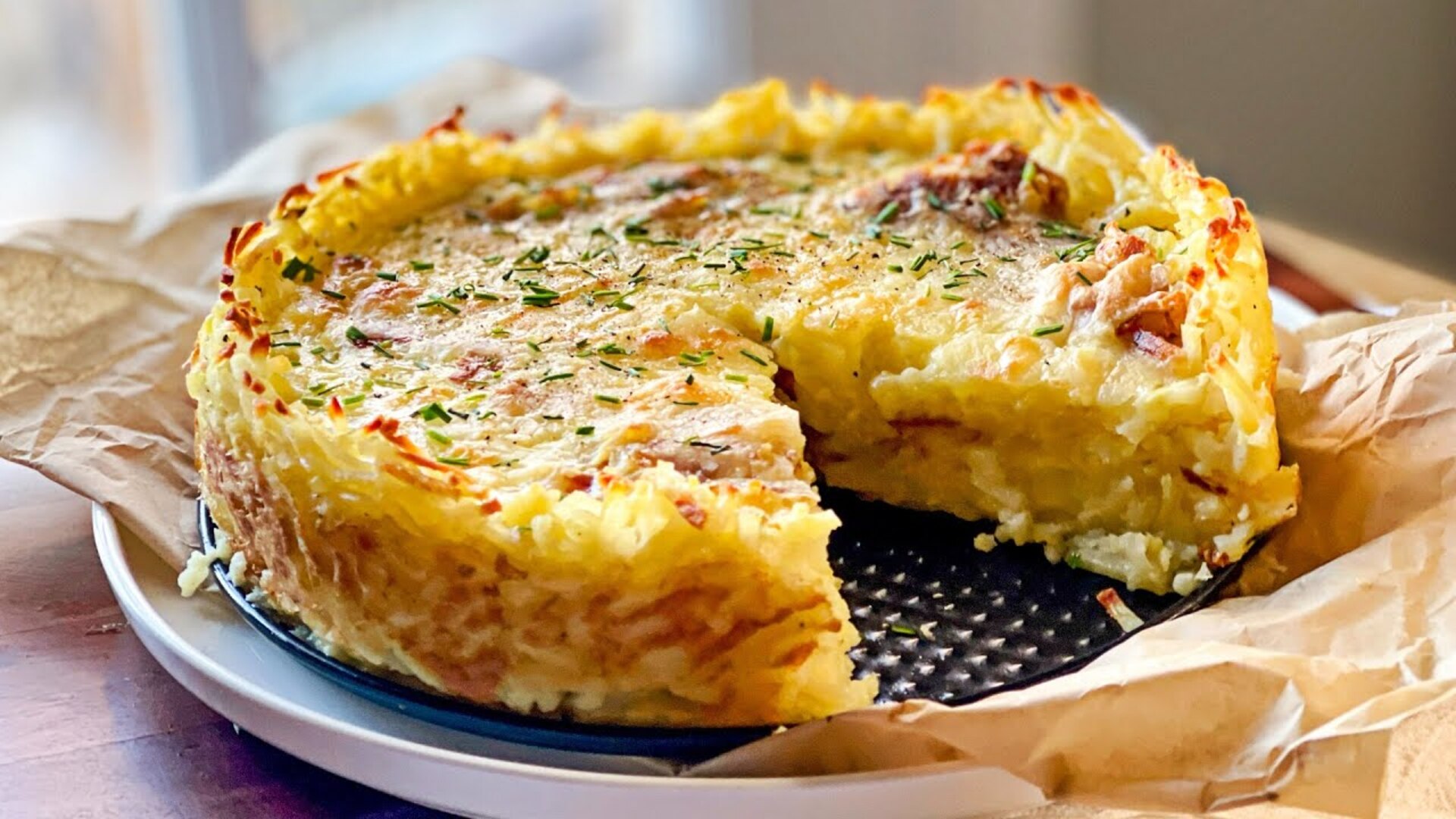Video thumbnail for Spanish Tortilla-Inspired Quiche With Hashbrown Crust Recipe