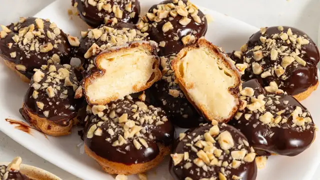 'Video thumbnail for Chocolate Hazelnut Profiteroles Recipe'