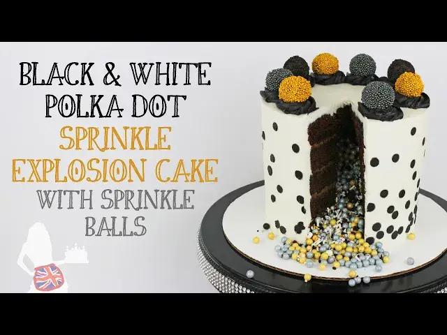 'Video thumbnail for Black And White Polka Dot Sprinkle Explosion Cake With Sprinkle Balls'