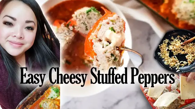 'Video thumbnail for #StuffedPepperPerfection: Easy Recipe with Caramelized Onion, Ground Pork, and Lots of Cheese!'