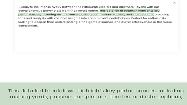 Video thumbnail for comprehensive player stats from their latest match. This detailed breakdown highlights key performances, including rushing yards, passing completions, tackles, and interceptions, providing fans and analysts with valuable insights into eac