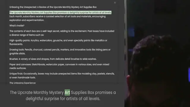 Video thumbnail for Unboxing the Unexpected A Review of the Upcrate Monthly Mystery Art Supplies Box The Upcrate Monthly Mystery Art Supplies Box promises a delightful surprise for artists of all levels. Each month, subscribers receive a curated selection of