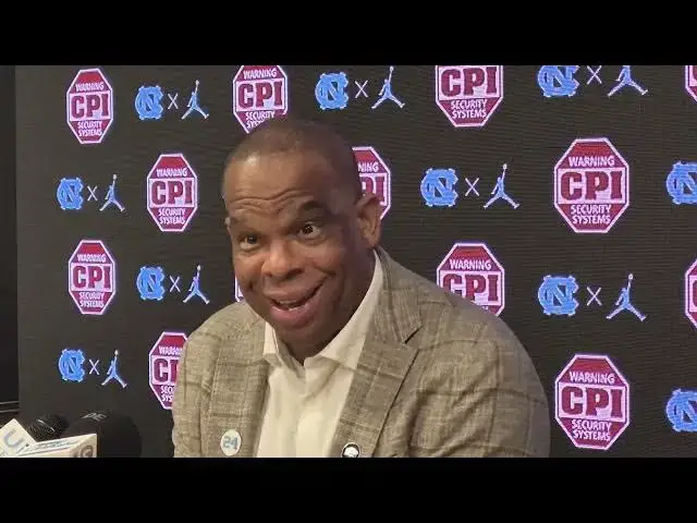 'Video thumbnail for #UNC coach Hubert Davis after the Tar Heels roll past Campbell'