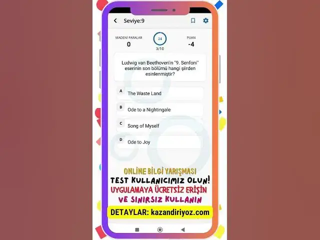 Video thumbnail for Online Bilgi Yarışması - Uygulamaya Ücretsiz Erişin -  Muhteşem Özellikler! #onlinebilgiyarışması 14
