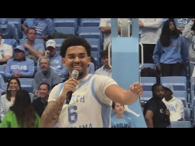 Video thumbnail for Seth Trimble, Elijah Davis postgame senior night speeches #UNC