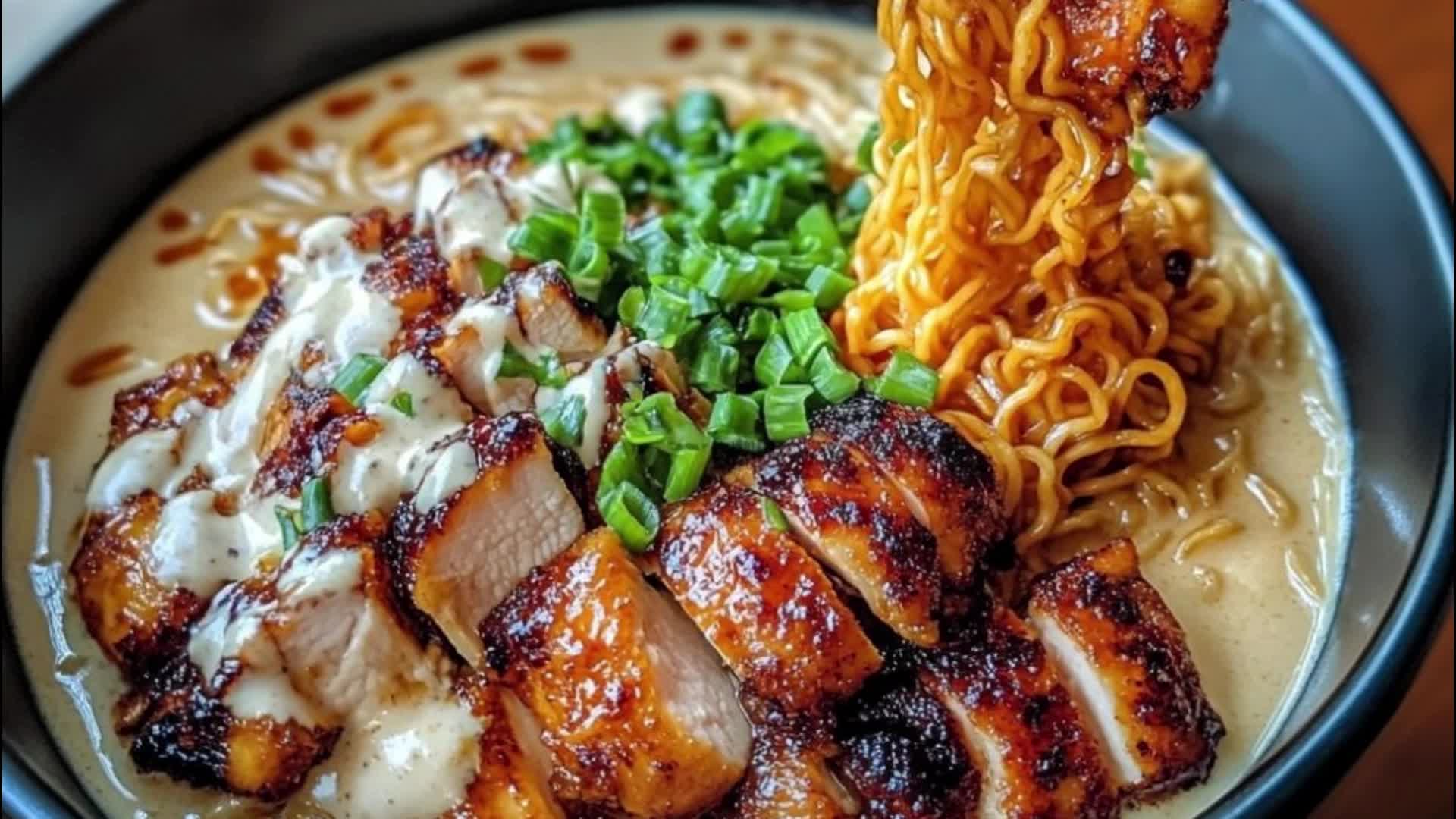Video thumbnail for Fiery Chicken Ramen with Creamy Garlic Sauce Recipe