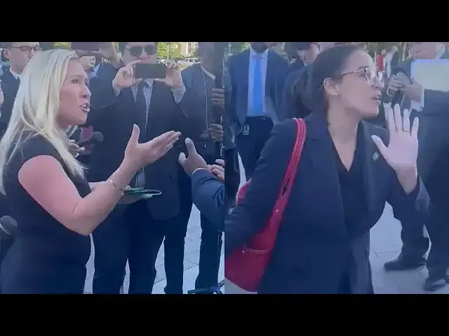 Video thumbnail for Marjorie Taylor Greene And Ocasio-Cortez Get Into Brutal Exchange In Front Of Capitol