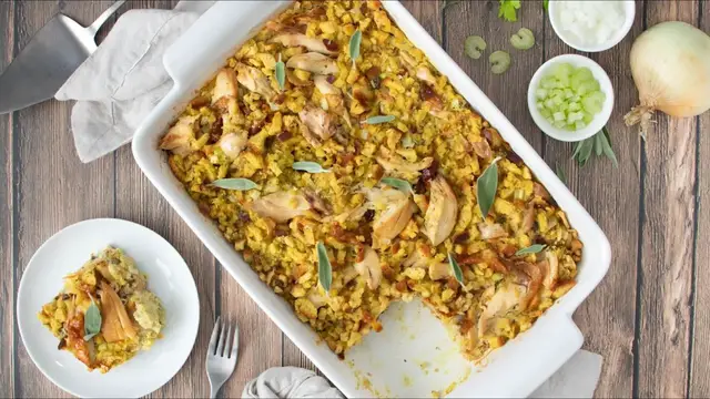 'Video thumbnail for One-Pan Chicken And Stuffing Casserole Recipe'