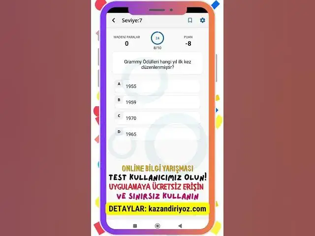 Video thumbnail for Online Bilgi Yarışması - Uygulamaya Ücretsiz Erişin -  Muhteşem Özellikler! #onlinebilgiyarışması 10
