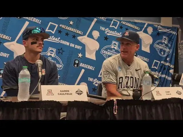 'Video thumbnail for Arizona coach Chip  Hale and second baseman Garen Caulfield after loss Friday to #UNC #azwildcats'