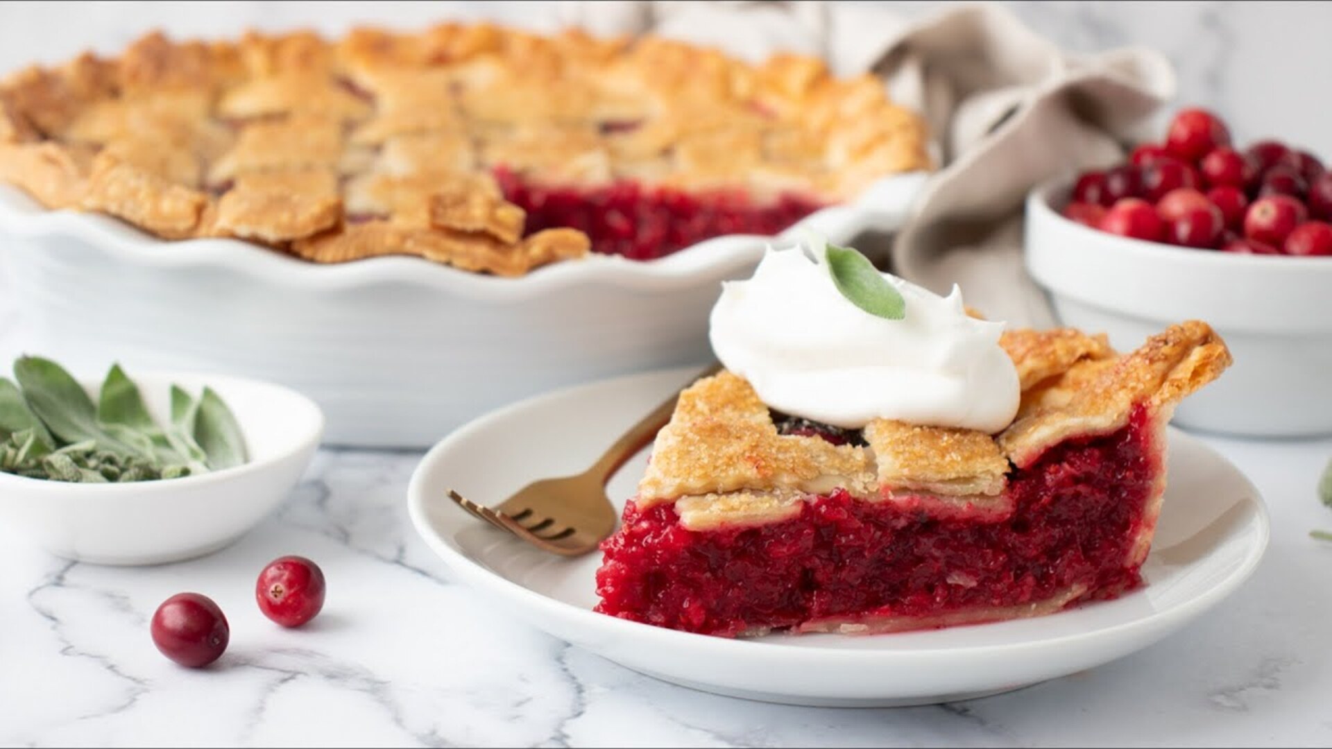 Video thumbnail for Tart And Sweet Cranberry Sage Pie Recipe
