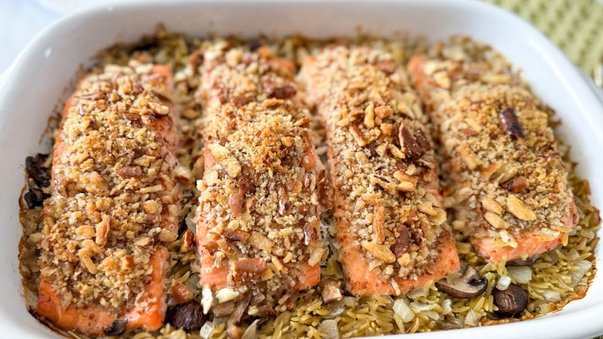 Video thumbnail for Honey Mustard Salmon And Orzo Bake Recipe