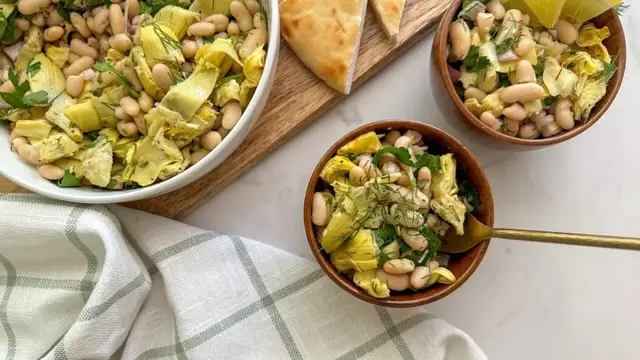 'Video thumbnail for Roasted Artichoke And White Bean Salad Recipe'