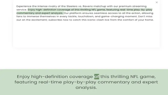 Video thumbnail for service. Enjoy high-definition coverage of this thrilling NFL game, featuring real-time play-by-play commentary and expert analysis. Our platform ensures seamless access to all the action, allowing fans to immerse themselves in every tack