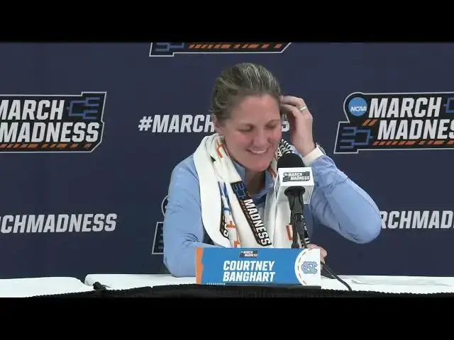 'Video thumbnail for #UNC postgame press conference with Coach Courtney Banghart, Indya Nivar and Alyssa Ustby'