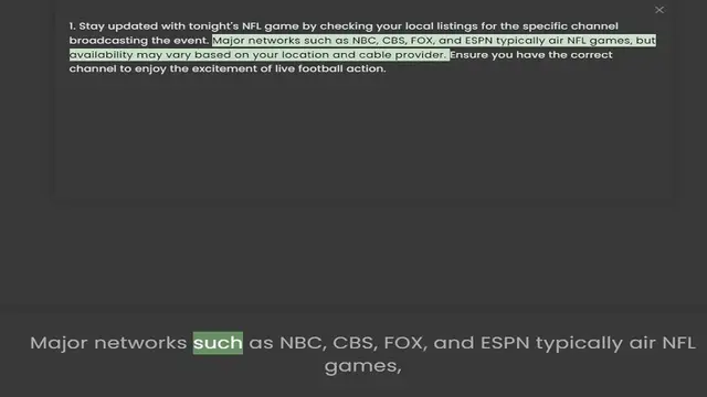 Video thumbnail for broadcasting the event. Major networks such as NBC, CBS, FOX, and ESPN typically air NFL games, but availability may vary based on your location and cable provider. Ensure you have the correct channel to enjoy the exc