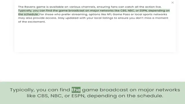Video thumbnail for Typically, you can find the game broadcast on major networks like CBS, NBC, or ESPN, depending on the schedule. For those who prefer streaming, options like NFL Game Pass or local sports networks may also provide access. Stay updated with