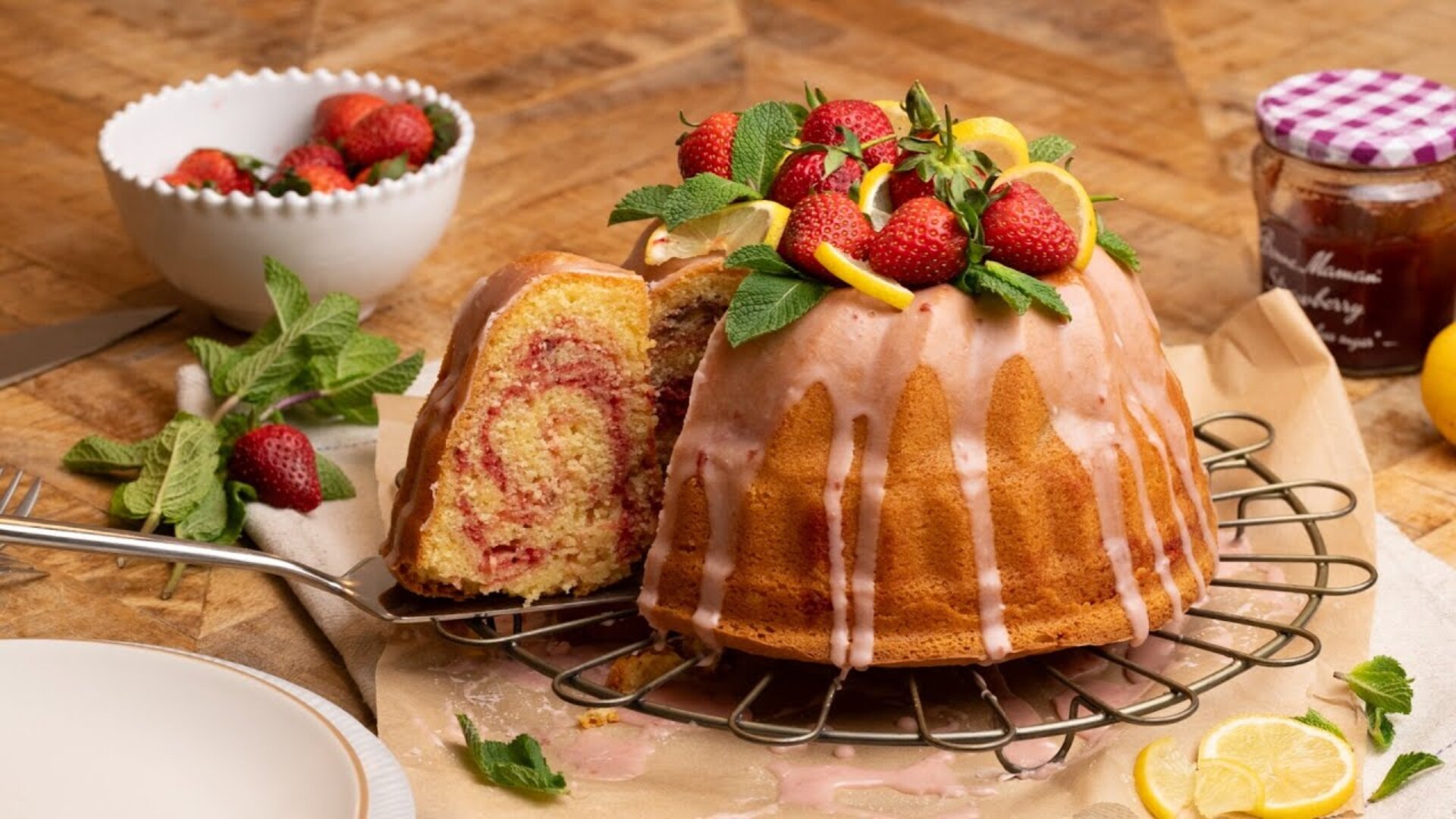 Video thumbnail for Summery Strawberry Lemonade Pound Cake Recipe