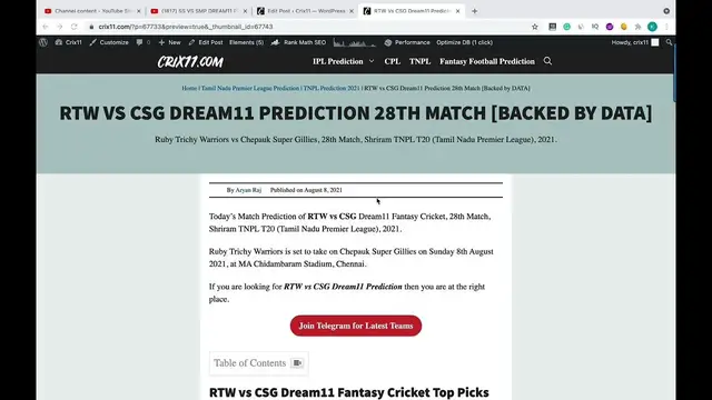 Video thumbnail for RTW VS CSG DREAM11 PREDICTION 28TH MATCH Ruby Trichy Warriors vs Chepauk Super Gillies Dream11 Team