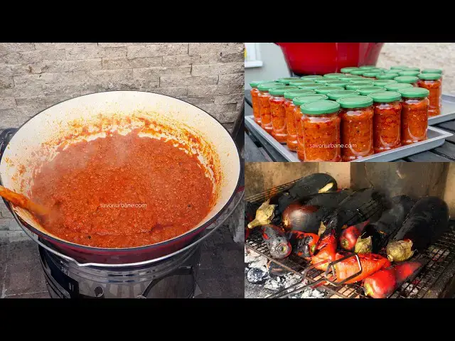 'Video thumbnail for Zacuscă rustică de vinete rețeta mamei mele cu ardei copți - la ceaun, pe foc de lemne Savori Urbane'