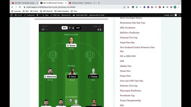 Video thumbnail for BCC vs BRN Dream11 Prediction BCC vs BRN Dream11 Team BCC vs BRN Dream11 Team Today Match Playing 11