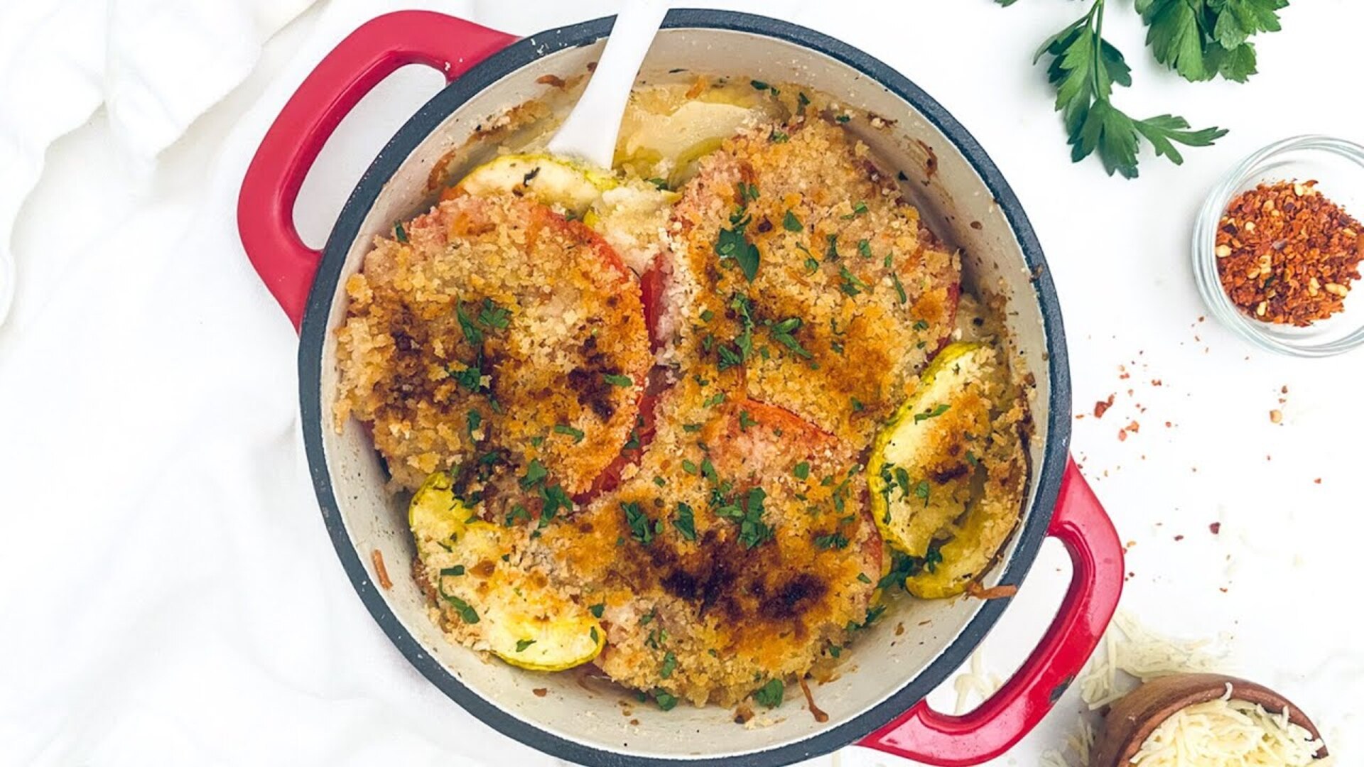 Video thumbnail for Cheesy Tomato And Zucchini Casserole Recipe