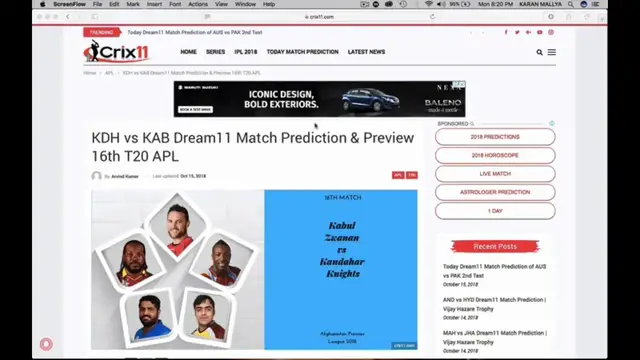 Video thumbnail for KDH vs KAB Dream11 Prediction 16th T20 Match APL 2018