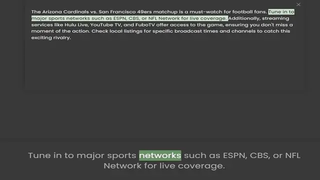 Video thumbnail for major sports networks such as ESPN, CBS, or NFL Network for live coverage. Additionally, streaming services like Hulu Live, YouTube TV, and FuboTV offer access to the game, ensuring you don't miss a moment of the action. Check local listi
