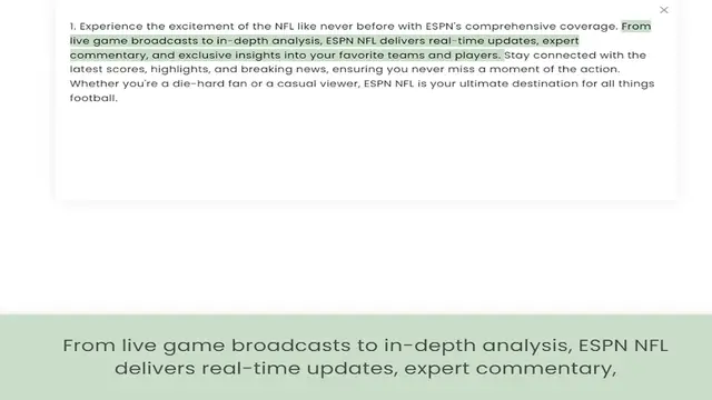 Video thumbnail for live game broadcasts to in-depth analysis, ESPN NFL delivers real-time updates, expert commentary, and exclusive insights into your favorite teams and players. Stay connected with the latest scores, highlights, and breaking news, ensuring