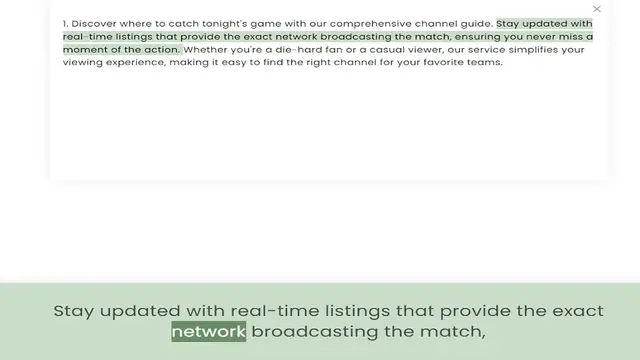 Video thumbnail for real-time listings that provide the exact network broadcasting the match, ensuring you never miss a moment of the action. Whether you're a die-hard fan or a casual viewer, our service simplifies your viewing experience, making it easy to