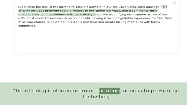 Video thumbnail for offering includes premium seating, access to pre-game festivities, and a commemorative merchandise item to celebrate this fierce rivalry. Enjoy the electrifying atmosphere as two of the NFL's most storied franchises clash on the field, ma